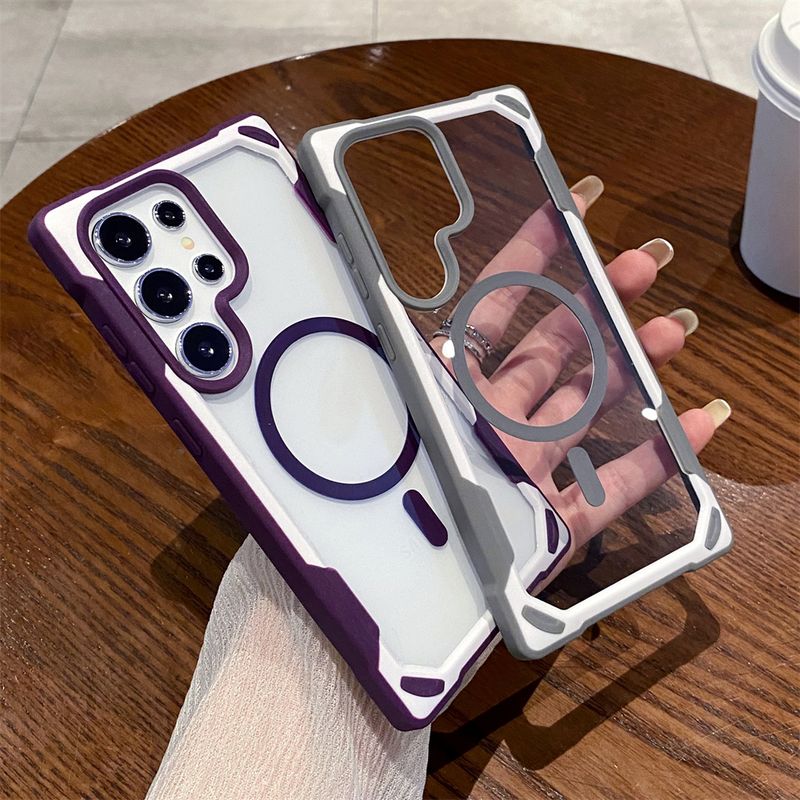 Contrast Clash Color Magnetic Phone Case For Samsung S25 Ultra S24 Plus For Armor Shockproof Bumper Transparent Cover_voghion.com