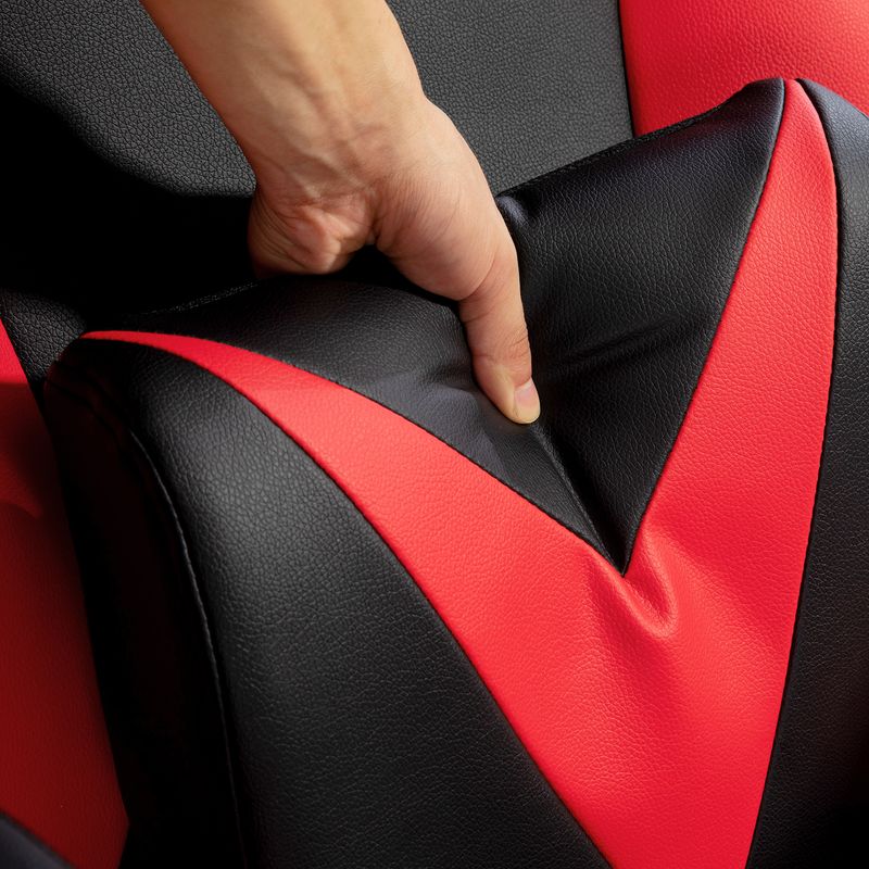 Chaise de jeu Vinsetto à bascule, chaise de bureau ergonomique, pivotante et réglable en hauteur, avec coussins de soutien lombaire et de tête, charge jusqu'à 120 kg, noir et rouge_voghion.com