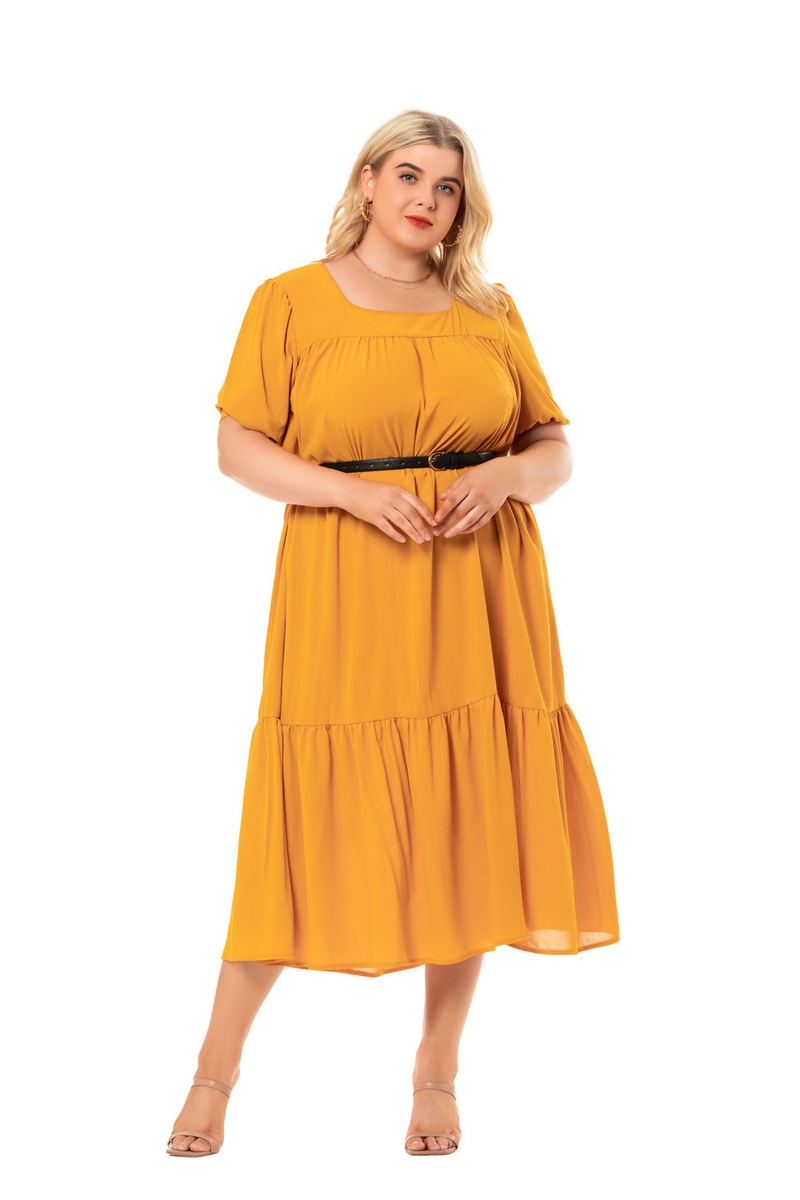 2023 frauen Sommer Neue Rundhals Boho Kurzarm Lose sitzende Plus größe Kleider_voghion.com