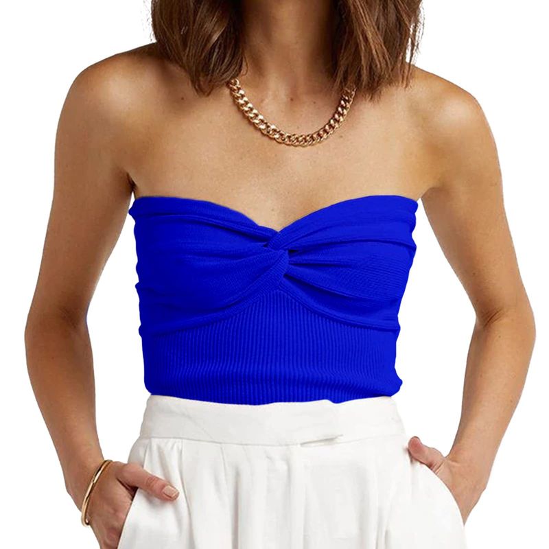 2024 Frühling Sommer Neue Einfarbige Twisted Knit Strap Kurze Enge Backless Tube Top Strickwaren Damenmode_voghion.com