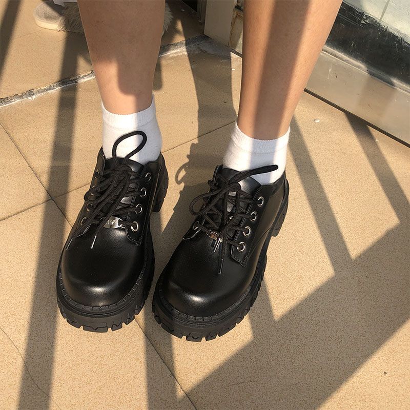 RenMou Delias Women's 2021 New British Style Thick Soled Sponge Cake Ins Flat Bottom Versatile Single Shoes Exclusive Supply_voghion.com
