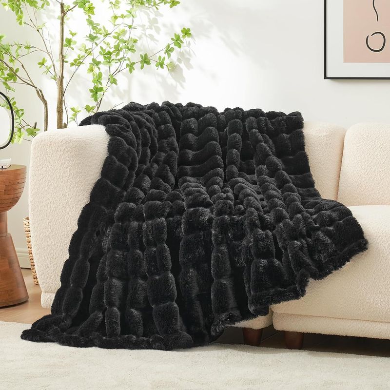 Manta de lujo con borde cruzado, suave manta de felpa de conejo, manta a rayas, decoración del hogar, funda de sofá, manta pequeña_voghion.com