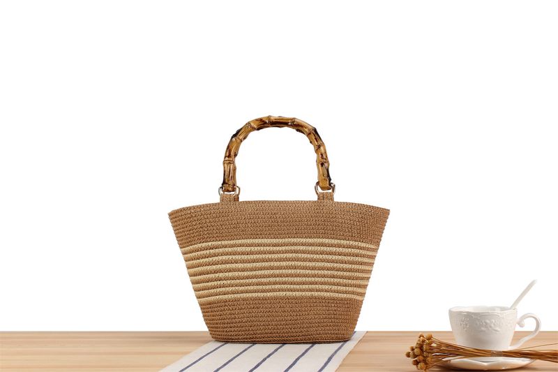 Borse da donna One Piece Drop Shipping Nuova borsa in bambù intrecciata a mano Borsa in corda di carta a righe di colore a contrasto Semplice personalità Tote Borsa da donna_voghion.com