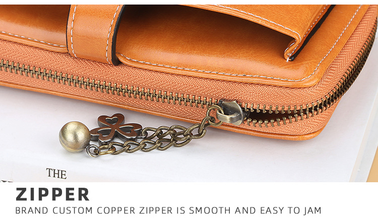 Women's wallet long baellerry version multifunctional zipper mobile phone bag wax leather buckle tassel women's bag_voghion.com