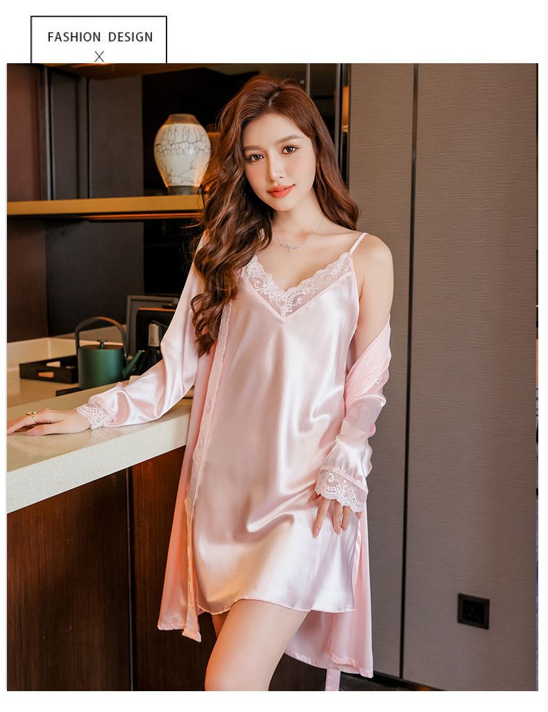 Pigiami da donna, bretelle sexy, stile primaverile e autunnale, camicia da notte in seta ghiacciata sottile, abito a due pezzi, abbigliamento per la casa in seta sintetica_voghion.com