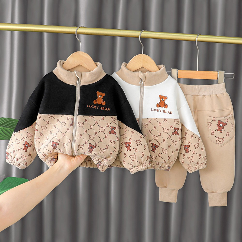 Ensemble d'hiver deux pièces en peluche pour garçons, Style étranger, manteau Cool pour bébés et nourrissons_voghion.com