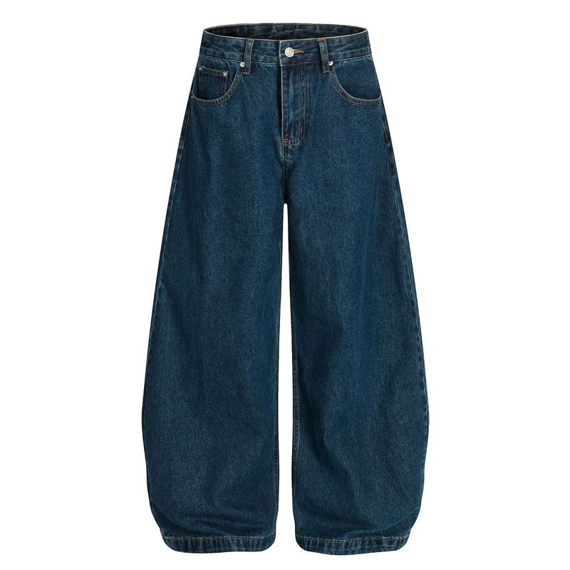 G6875 American Trendy Neutral Street Retro Nostalgic Blue Design Loose Men's Washed Scimitar Jeans_voghion.com