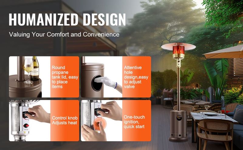 VEVOR Propane Patio Heater 50000BTU Tall Hammered W/Round Table Outdoor Bronze_voghion.com