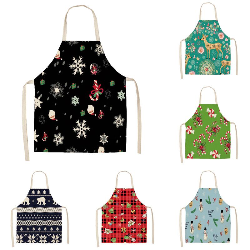 Cross-Border Direct Supply Christmas Series Linen Apron Kitchen Household Sleeveless Hanging Neck Unisex Stain-Resistant_voghion.com