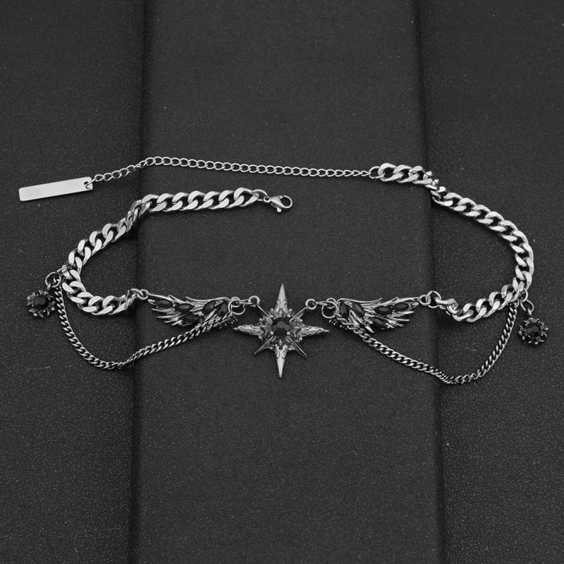 Collana con cappuccio, catena per clavicola, dolce e cool punk, stile dark, sottocultura stellare Y2K_voghion.com