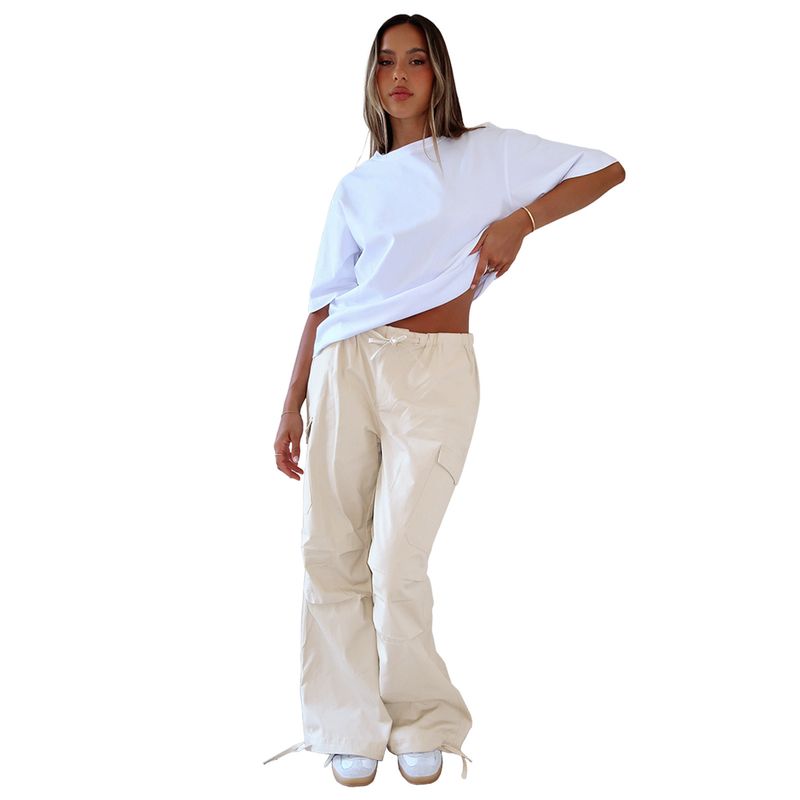 Women's Cargo Pants With Drawstring Waist & Multiple Pockets - Comfortable Loose Fit Straight Leg Workwear Pants For Casual Street Style_voghion.com