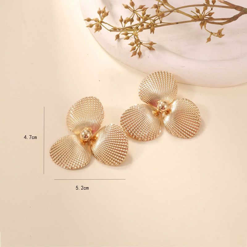 Statement-Schmuck, übertriebene Goldstruktur, Muschelblume, Halskette, Ohrringe, Ring-Set, Dekorationen_voghion.com