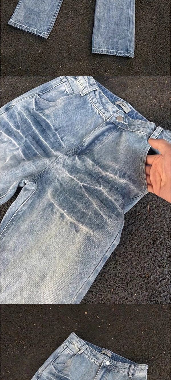 Light Blue Lightning Wash Jeans – Men’s Cleanfit Vintage Bootcut Denim (Curved Hem, Streetwear Style)_voghion.com