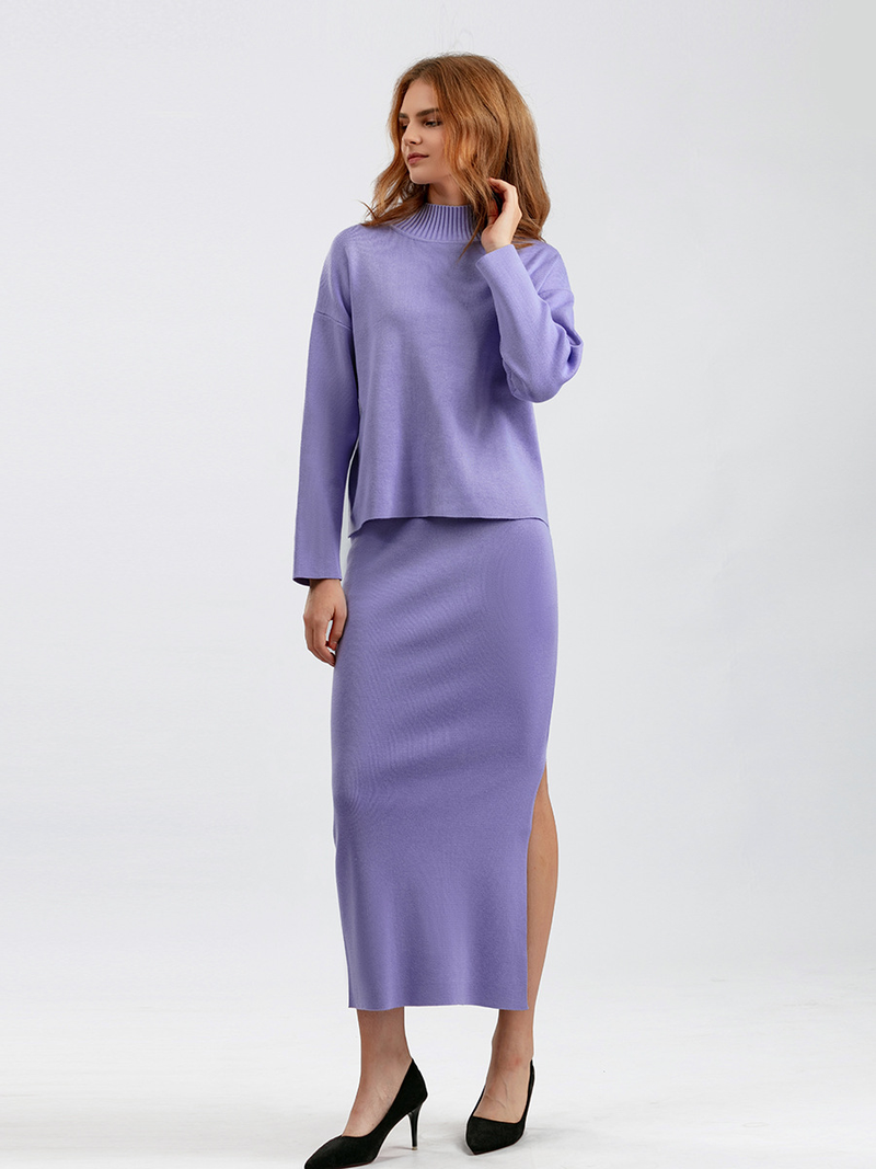 Vêtements pour femmes vêtements pour femmes 2023 automne nouvelle mode décontractée jupe longue costume deux pièces pull en gros_voghion.com