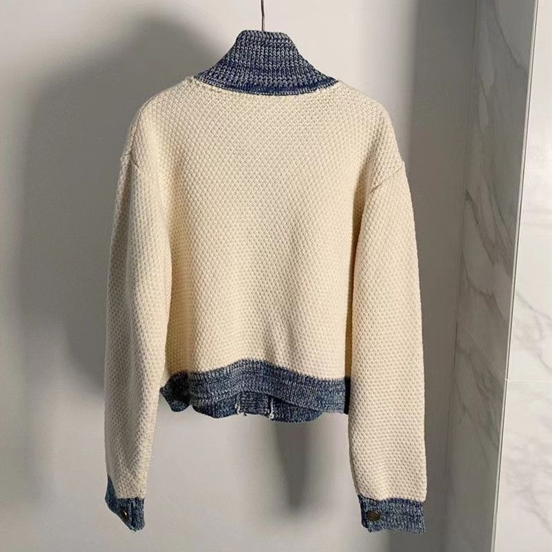 Korean style chic fashionable patchwork contrasting edge small fragrance mixed color cardigan 2024 spring and autumn_voghion.com