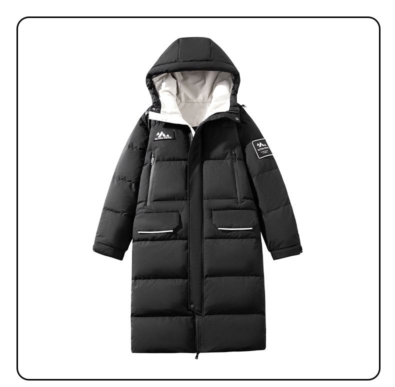 750FP Langer Puffermantel – Winddichte Daunenjacke mit Kapuze (S-3XL, 90 % weiße Entenfüllung, Übergröße, Polyester-Außenmaterial)_voghion.com