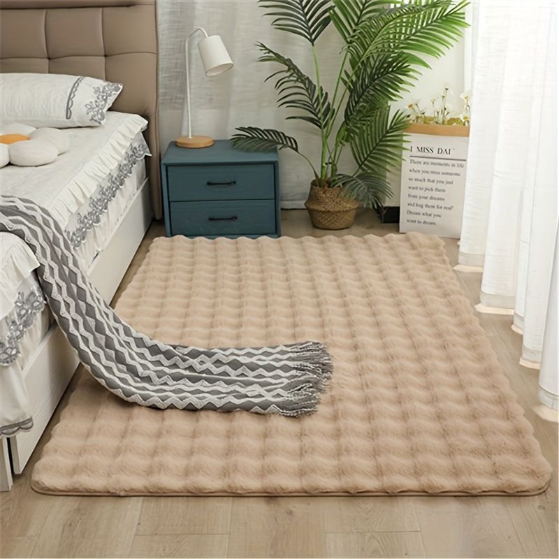 Faux Rabbit Fur Bubble Fleece Indoor Rug - Soft Square Washable Carpet For Bedroom, Living Room, Home Decor (Multiple Sizes & Colors)_voghion.com