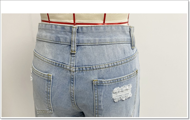 Kniezerrissene Jeans für Damen, hohe Taille, lange Hose mit weitem Bein, leicht verwaschene Freizeithose_voghion.com