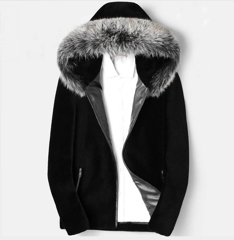 Herrenbekleidung Winter neuer schwarzer Nerzmantel für Männer ist Pelzfell verdickter Mantel Fuchspelzkragen Nerzsamtmantel_voghion.com