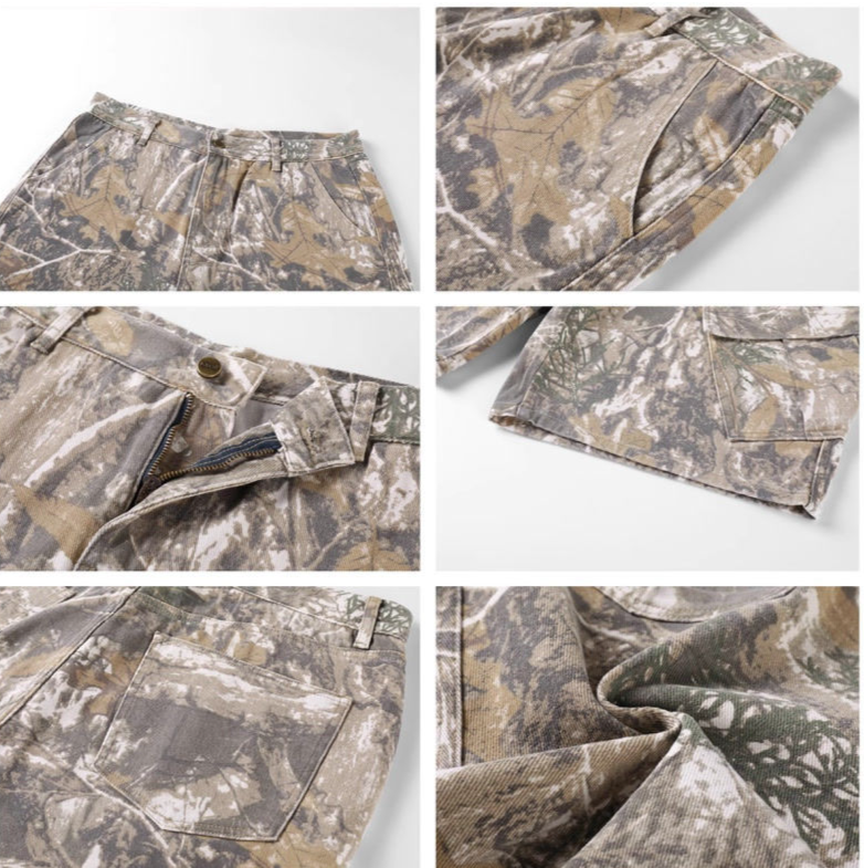 Herrkläder Cleanfit Retro Distressed Tree Camouflage Workwear Shorts_voghion.com