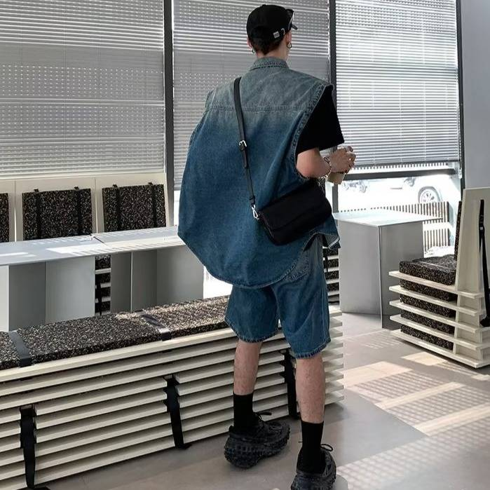 Retro Loose Fit Denim Shorts Men's Casual High Street Summer Shorts With Stretch Comfort_voghion.com