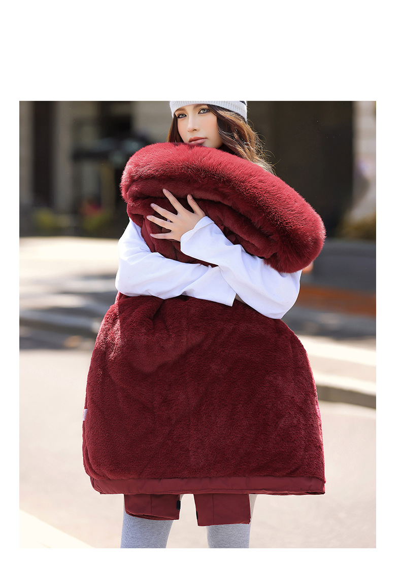 Women's Parka Coat With Detachable Rabbit Fur Hood, Waist-Belted Winter Jacket, Thickened Polyester Shell & Down Cotton Filling For Casual & Office_voghion.com