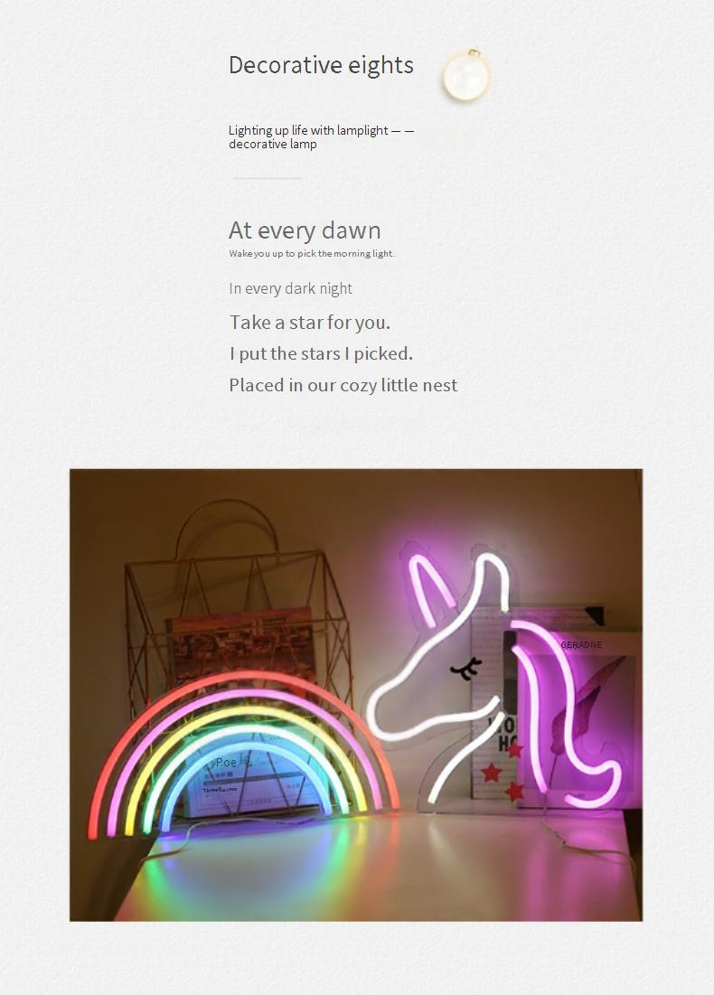 LED Neon Moon Heart Rainbow Star Creative Night Light For Bedroom Decor, Battery & USB Powered, Multiple Shapes (Lightning, Love, Unicorn)_voghion.com