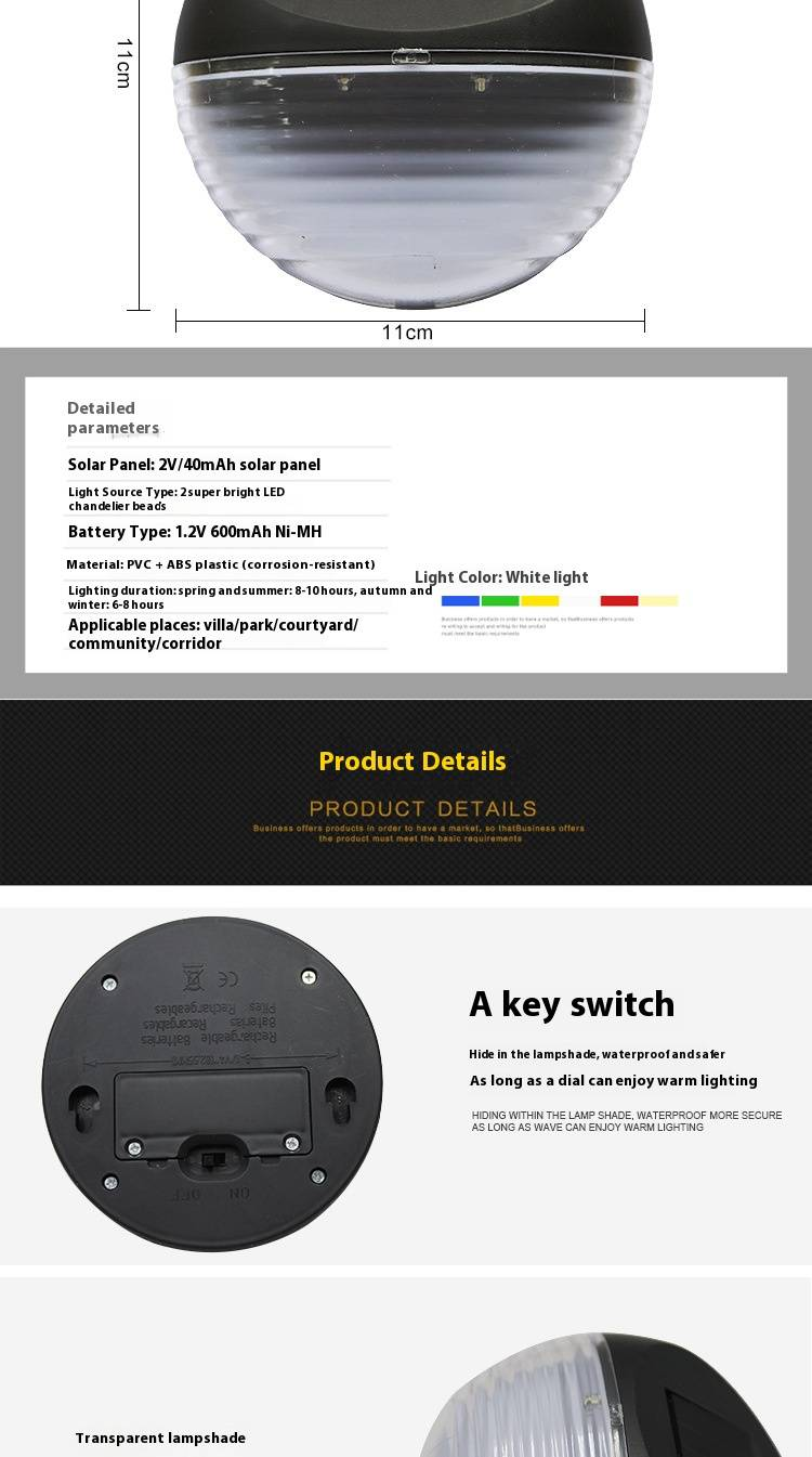 Luminárias de parede solares para áreas externas, à prova d'água, 2 LEDs, para decoração de jardim, cerca, pátio, classificação IP65, iluminação automática de 6 a 12 horas, branco quente, estilo rústico_voghion.com