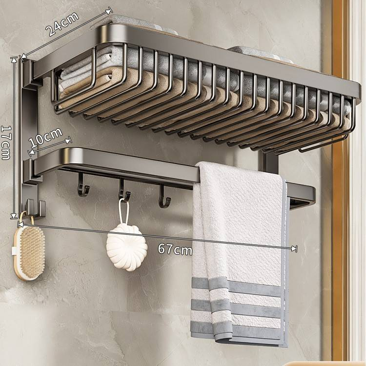 Badkamer handdoekrekset van gunmetal - ruimtebesparende opvouwbare plank met hoekmand en toiletborstelhouder - installatie zonder boren_voghion.com