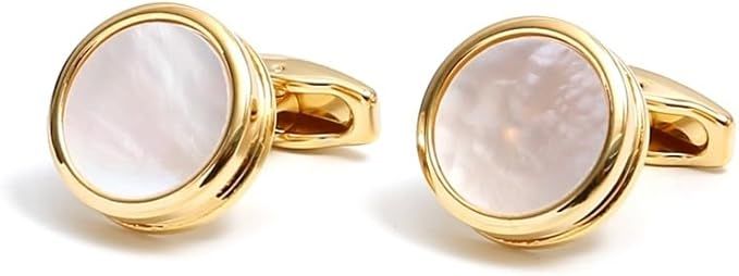 Gemelos de camisa franceses de cobre con forma de concha redonda dorada retro para bodas, fiestas y aniversarios._voghion.com
