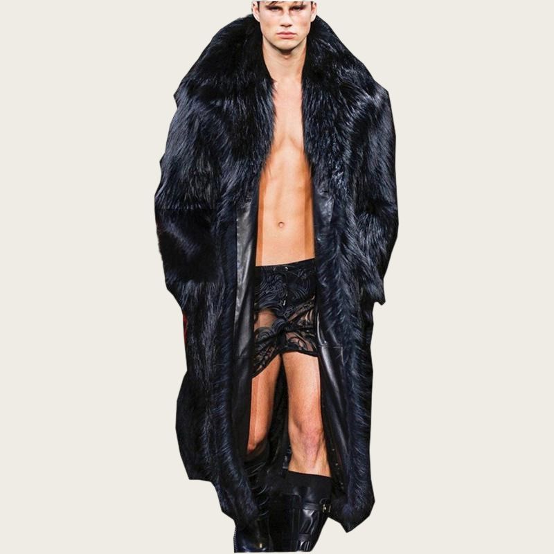 Men’s Faux Fur Long Coat – Winter Fashion Jacket With Fox & Mink-Like Texture, Oversized Streetwear Outerwear (9 Sizes, Black, Relaxed Fit)_voghion.com
