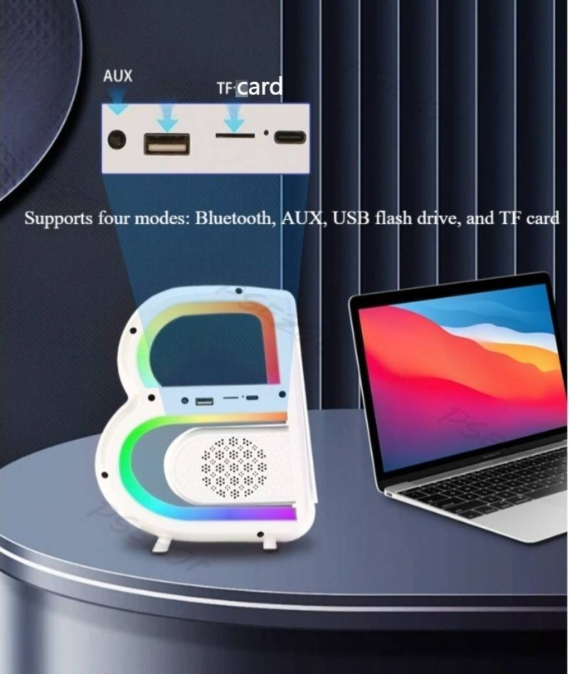 Altavoz Bluetooth de gran valor estético, reloj de carga inalámbrica, luz ambiental colorida, subwoofer, sistema de sonido_voghion.com