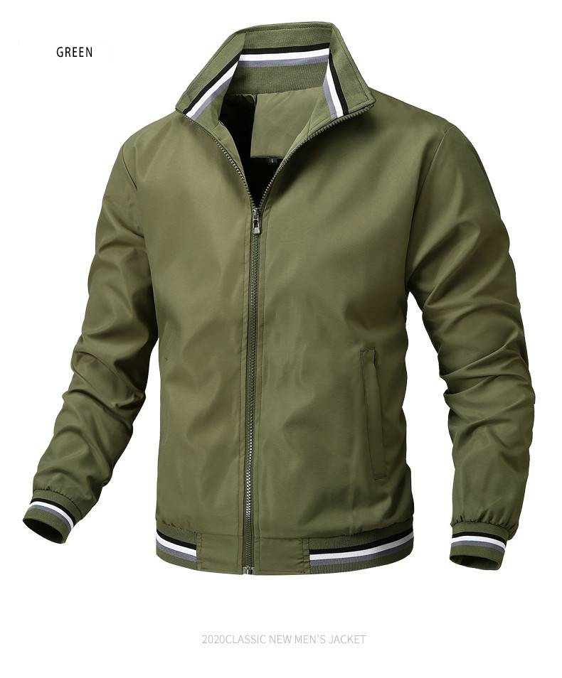 Men's Lightweight Stand Collar Jacket - Waterproof Windbreaker With Multi-Pockets, Slim Fit Zippered Casual Coat For Spring/Fall_voghion.com