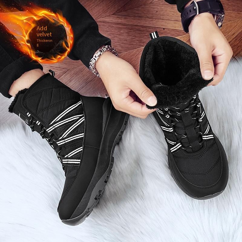 Stivali da neve invernali da uomo con suola spessa - Scarpe alte calde antiscivolo foderate in pile per il freddo_voghion.com