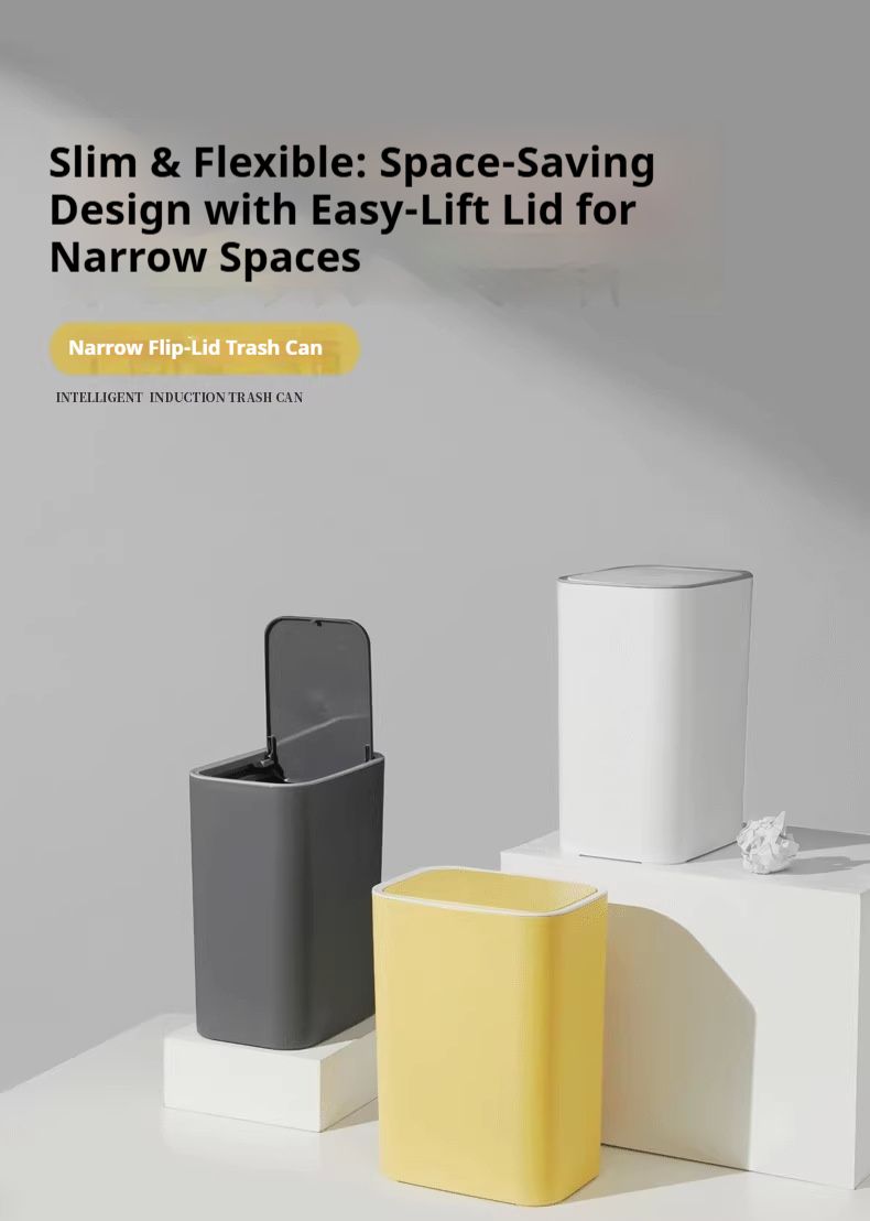 Cestino sottile da parete con coperchio a pressione per l'apertura – Cestino salvaspazio per bagno/cucina per spazi ristretti (plastica resistente, 2 opzioni di montaggio)_voghion.com