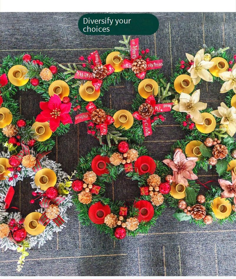 Couronne élégante de bougeoirs de Noël ornée de baies rouges et de pommes de pin, centre de table festif de 30 cm pour la décoration des fêtes._voghion.com