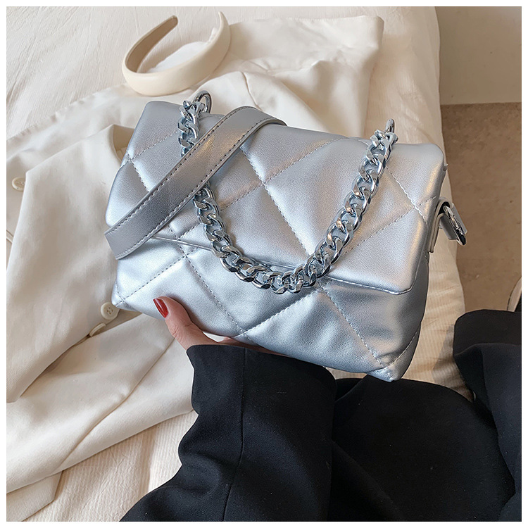 Borsa da donna New S a spalla singola Borsa a tracolla in argento squisito di fascia alta Borsa quadrata piccola con tracolla larga_voghion.com