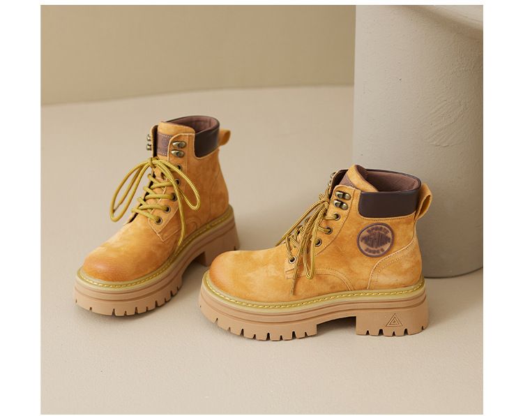 White Deer Same Style 2024 Martin For Women, New Autumn Outdoor Hiking Climbing Yellow B, First Layer Pigskin Work_voghion.com