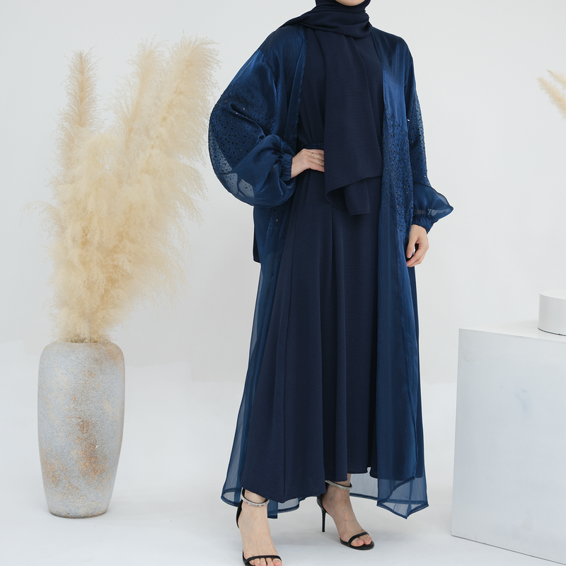 Women’s Clothing Muslim Fashion Dubai Daily Solid Color Puff Sleeve Sleeve Robe Cardigan_voghion.com