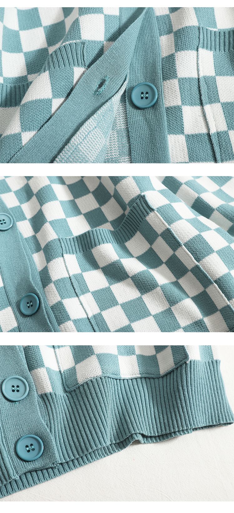 Damenbekleidung Neue Herbst- und Wintertemperament V-Ausschnitt Plaid Strickjacke Hohe Taille Schlankheitshose mit weitem Bein Hose Zweiteiliger Anzug_voghion.com