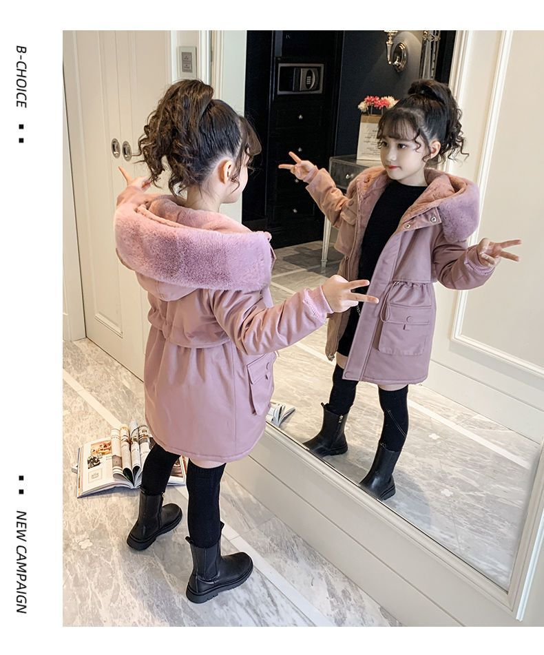 Kinderkleidung Neue stilvolle Plus Samtverdickte Parka-Mädchen-Baumwollmantel für große Kinder_voghion.com