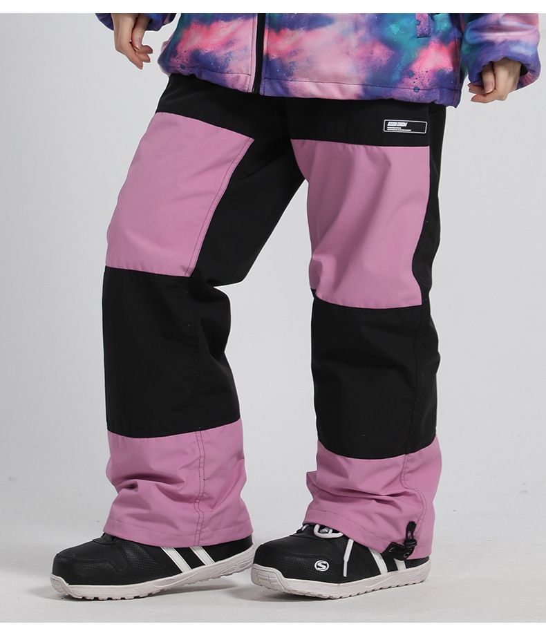 Ski Women Waterproof Warm Color Matching Ski Double Board Veneer Patchwork Snow Pants Men_voghion.com