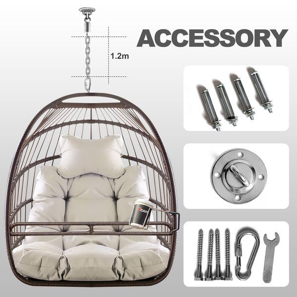 Swing Hammock Egg Basket Chairs Without Stand Indoor Outdoor, UV Resistant Cushion Hanging Chair, Foldable Frame 350lbs Capacity Ceiling Hammock Cha_voghion.com