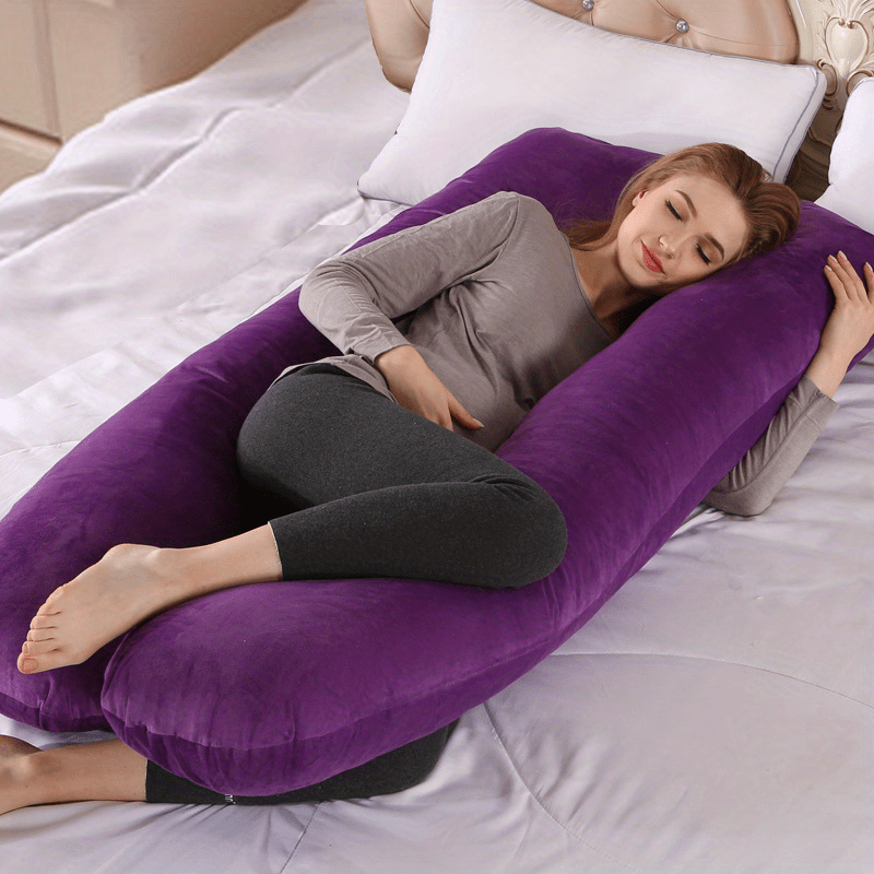 U-Shaped Maternity Pillow With Removable Cover - Full-Body Support For Side Sleeping, Dark Blue Polyester Fiber, Ergonomic Design For Pregnant Women_voghion.com
