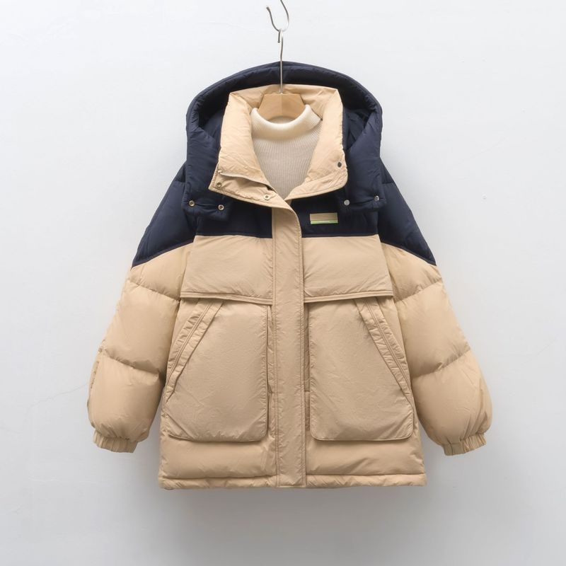 New 90 White Duck Down Winter New Loose Contrasting Color Thickened Coat Color Matching Down Jacket Women_voghion.com