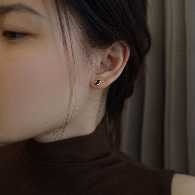 Tiqi Pure Silver Black Zircon Geometric Square Ins Cool Style Earrings Trendy Simple And High-end Ear Accessories_voghion.com