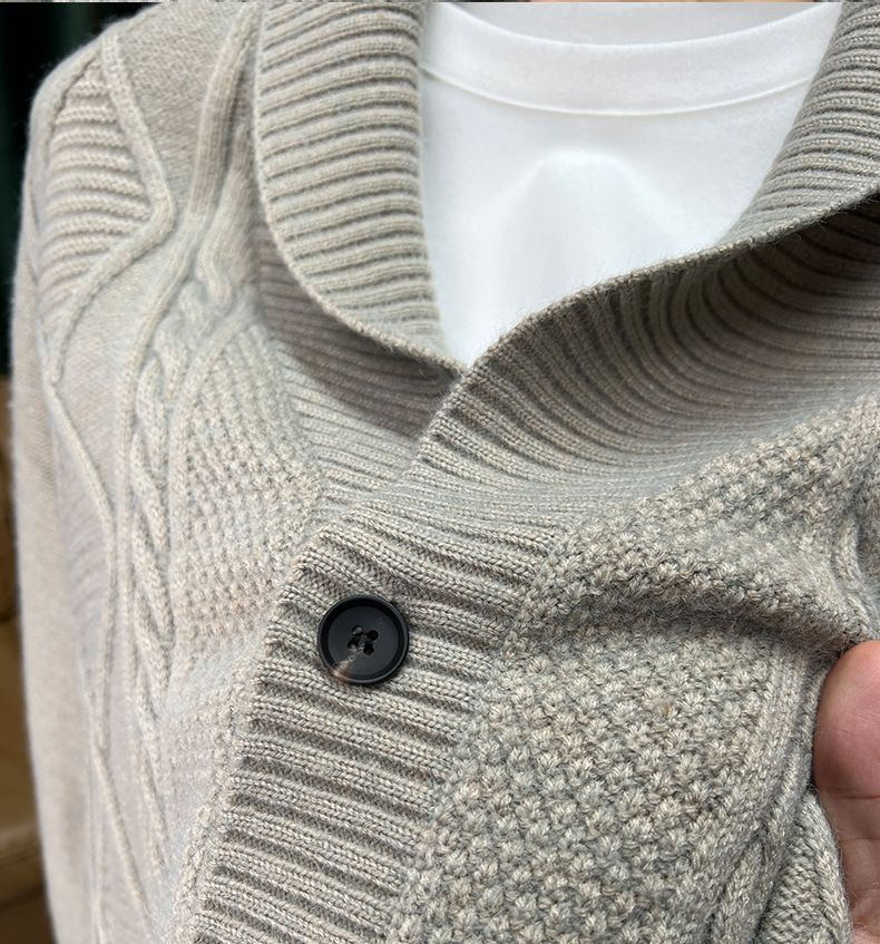 Men’s Shawl Collar Knit Cardigan – Oversized Casual Sweater (M-4XL, Black/Khaki/Grey)_voghion.com