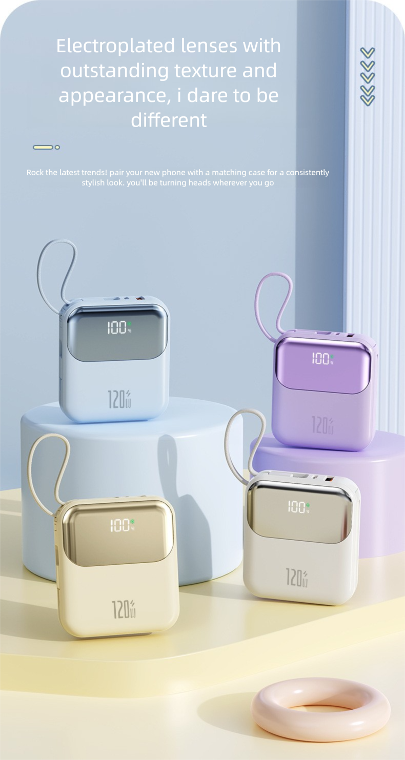 New Mini Compact Built-in Cable 120W Super Fast Charging Power Bank 20000mAh Portable Charger_voghion.com