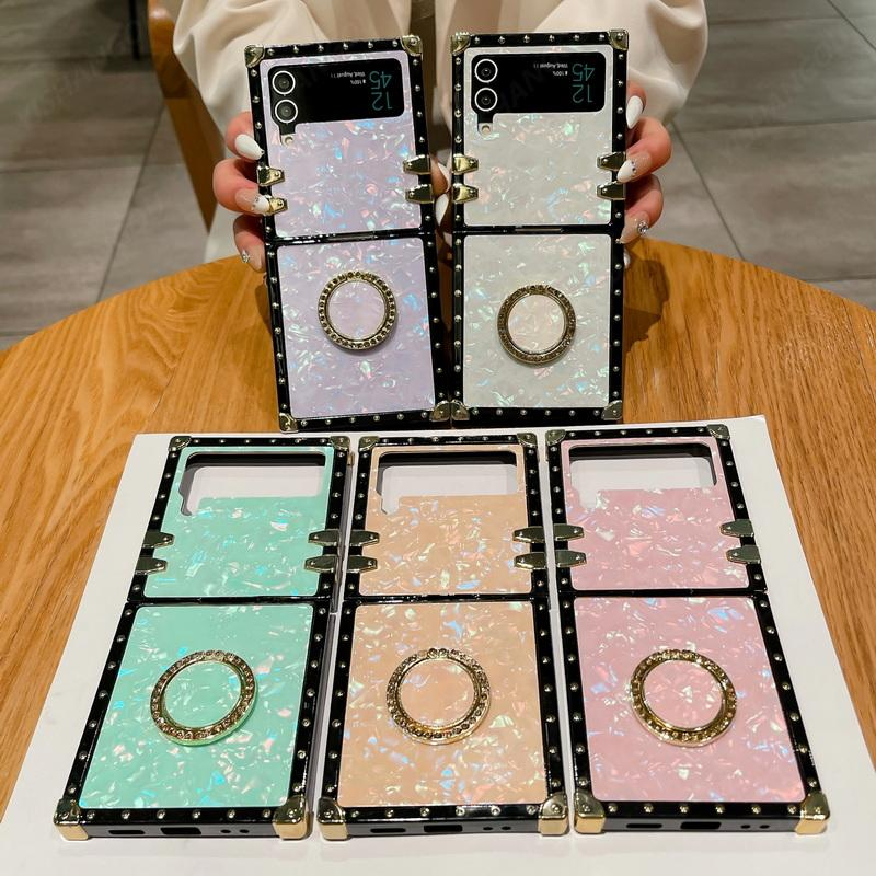 Luxury Square Ring Holder Stand Case For Samsung Galaxy Z Flip4 Flip3 5G Shockproof Flip Phone Cover Shell For Samsung Z Flip4 3_voghion.com