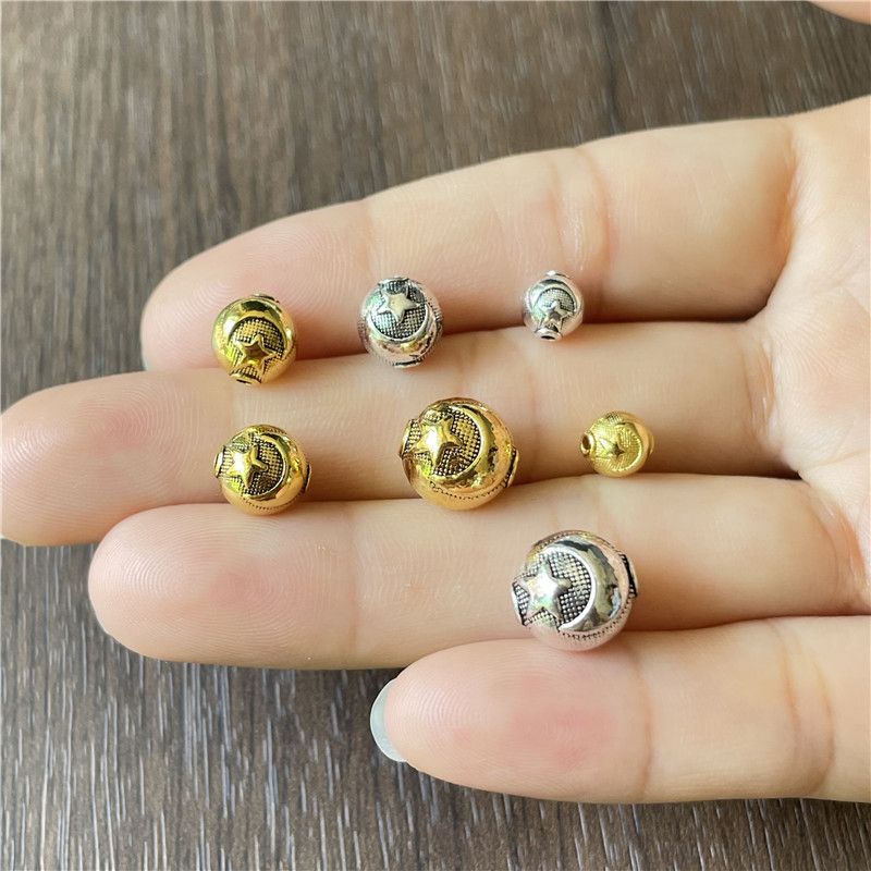 Zinklegierung 6,8,10 mm Antik-Silber, Gold, Mond, Stern, Amulett, Abstandsperle, Zubehör zur Schmuckherstellung_voghion.com